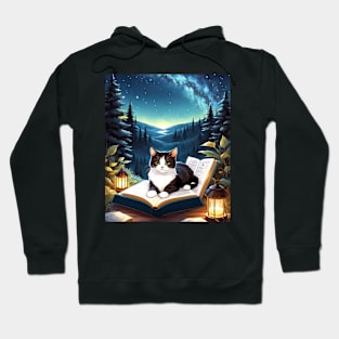 Cat Reading Under the Stars, Graphic Design With Animals Hoodie